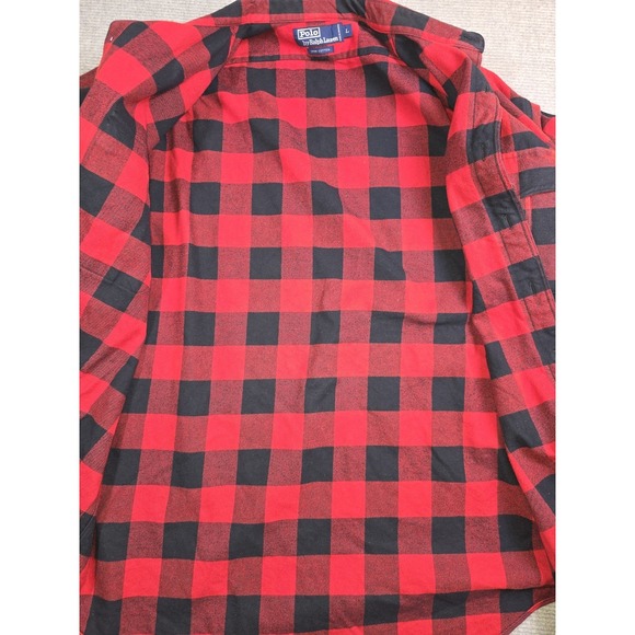 Vintage Polo Ralph Lauren Flannel Shirt Men's Large Buffalo Red Plaid Button Up - Picture 3 of 13